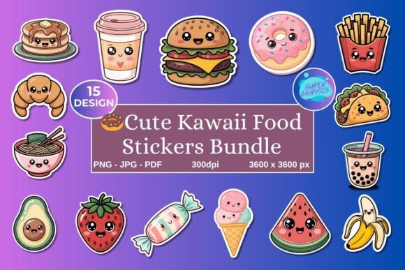 Download Printable Kawaii Food Stickers Bundle - Print Collection