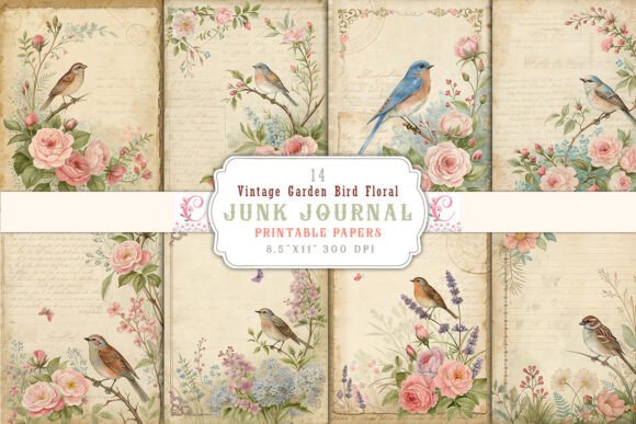 Download Vintage Garden Bird Floral Junk Journal - Junk journal Collection