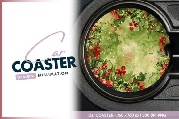 Download Watercolor Holly Berries Car Coaster - Watercolor holly berries Collection
