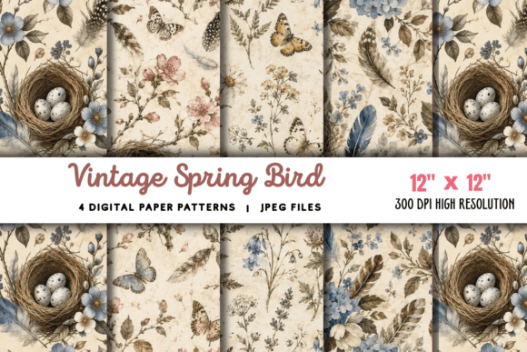 Download Vintage Spring Bird Junk Journal 2 - Junk journal Collection