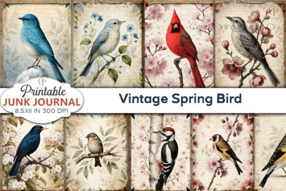 Download Vintage Spring Bird Junk Journal Pages - Junk journal Collection